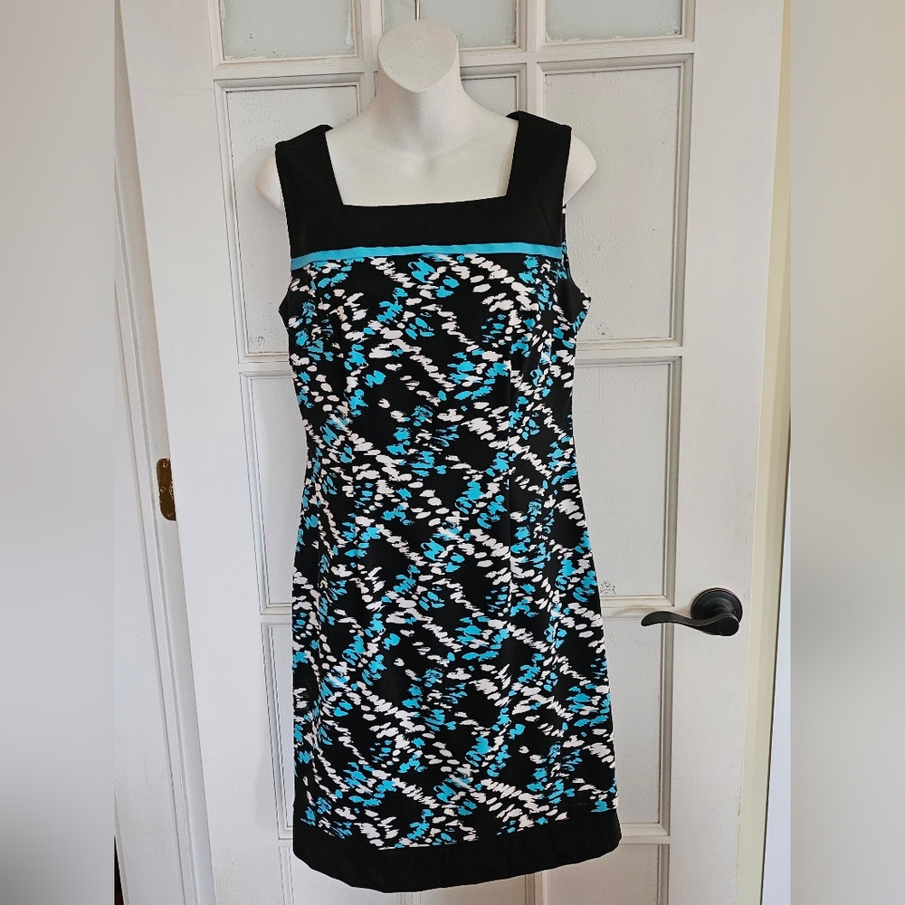 Connected apparel black, turquoise & white midi dress  Sz 8